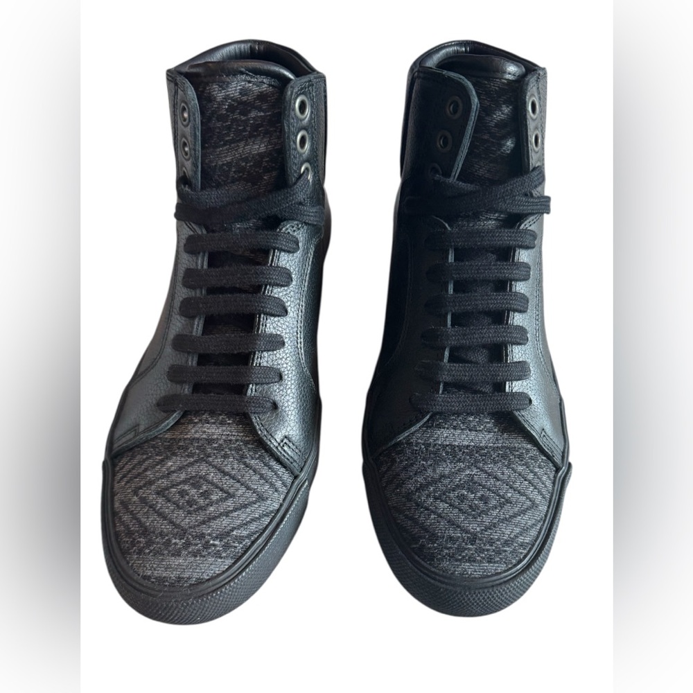 COBRA SOCIETY Black Leather Tapestry Shoes Men's